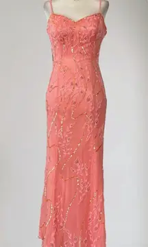 Ethereal Fairy Coquette Floral Beaded Silk Mermaid Long Formal Prom Dress Gown S