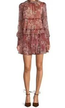 NWT En Saison Anthropologie Nella Floral Long Sleeve Tiered Chiffon Mini Dress M