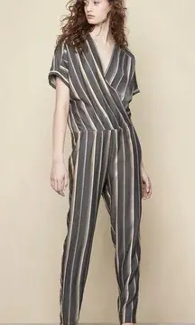 Maje Pandora Embroidered Striped Jumpsuit