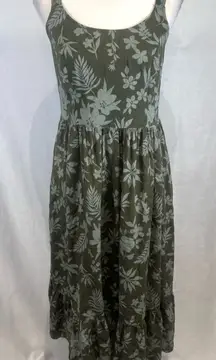 Sonoma olive and sage green floral print smocked midi dress size medium