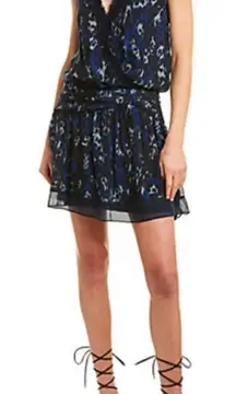 Ramy Brook Silk Winsten Black Blue Cheetah Animal Print Mini Dress