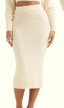 HOUSE OF CB MISHKA‎ CREAM SOFT BOUCLE KNIT MIDI SKIRT, SIZE  XS