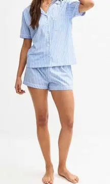 Size Large 100% Cotton Zara Basics Pajama Short Set Striped Blue & White