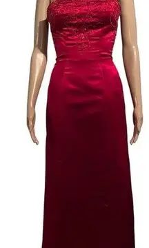 Vtg 90s Y2K Bill Levkoff Strapless Column Gown Beaded Prom Homecoming Red 0