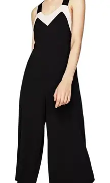 Zara‎ Jumpsuit Women Small Black Ivory Tie Back Overall Wide Leg Cropped Preppy