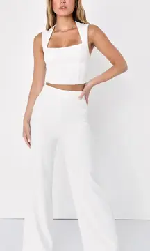 NWT Lulus Enticing Endeavors White Two-Piece Jumpsuit Wedding Classy Elegant S