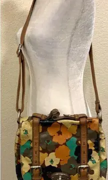 Fossil Key Per Vintage Coated Canvas Floral Print Crossbody Bag