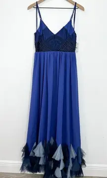 Free People Forget Me Not Blue Chiffon Maxi Dress Sleeveless NWT Size 4