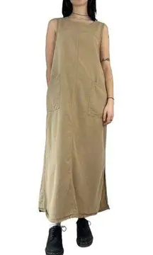 L.L. Bean Women 90s Beige Khaki Cotton Maxi Dress Size 10