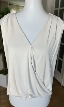 Veronica M Draped Front Sleeveless Blouse XS Ivory Cream Modal Blend Top USA