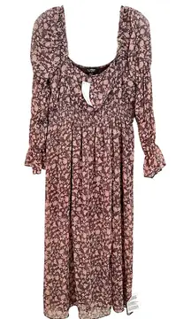 Miss Selfridge Prairie Boho Smocked Dress Womens 10 Purple Floral Peasant Hippie