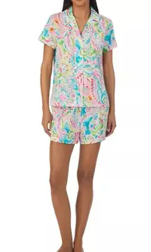Lauren Ralph Lauren Paisley Pastel Cotton Boxer Pajama Set Size Medium Preppy