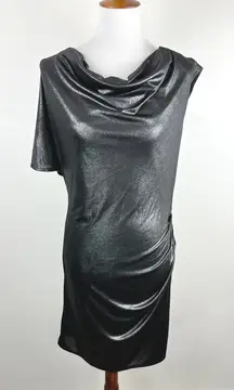 Laundry by Design Black Metallic Cowl Neck Ruched Bodycon Dress