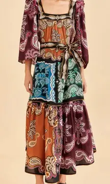 Farm Rio NWT Multicolor Sweet Mermaids Midi Dress Salt Island Beaded Tiered S