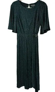 NWT Luxology Ladies Flowy Dark Green Shimmer Stripe Holiday Dress Size Small