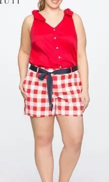DRAPER JAMES x ELOQUII Red White Gingham‎ Shorts Tie Belt Plaid Size 20 New