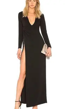 NBD NWOT  Revolve Enamorarse Maxi Gown in Black Long Sleeves Long Slit S