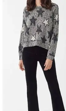 Splendid Boxy Star Print Metallic Black White Gray Sweater lg
