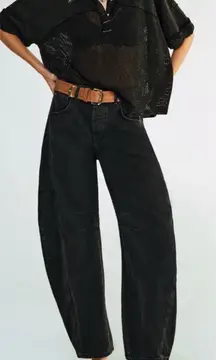 NWT Free People We The Free Good Luck Mid-Rise Barrel Jeans soundwave black - 28