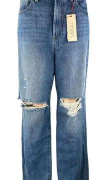 NEW Alice + Olivia Womens Blue Distressed High Rise Straight Denim Jeans Size 30