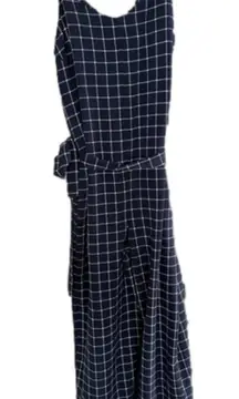 MONTEAU Jumpsuit Gigham Plaid Tie Waist Spaghetti Strap Sleeveless Blue Size S