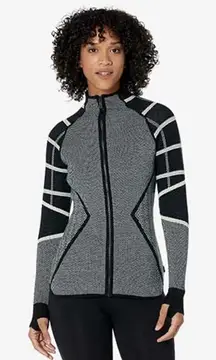 Smartwool Womens MEDIUM Dacono Ski Full Zip Wool Blend Sweater in black white