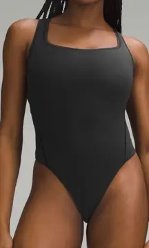 Lululemon Wundermost Ultra Soft Nulu Square Nech Bodysuit Black Size L (10) NWT