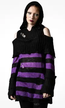 Killstar Gothic Goth Punk Pullover Knit Sweater Salvia Striped Purple Size XS