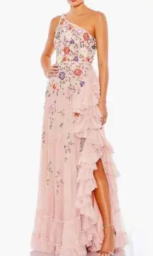 Mac Duggal blushed pink embroidered beaded floral gown NEW