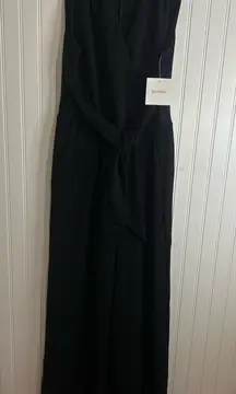 Ellen Tracy Black V-Neck Jumpsuit with Belted Waist New .