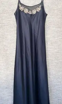 Vintage Jones New York slip dress nightie nightgown midnight navy blue satin