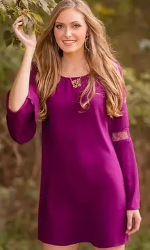 magenta flared sleeve dress