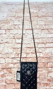 Badgley Mischka | Black Diamond Quilted with Pearls Phone Case Crossbody Bag