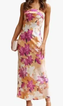 Amazon Satin Print Backless Maxi Dress