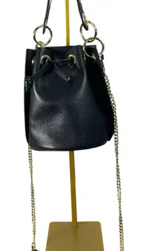 Italian Leather Gold Hardware Mini Drawstring Bucket Bag Satchel Crossbody