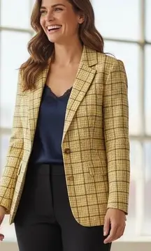 Vintage Young Pendleton 100% Wool Plaid Blazer Jacket Wool Brown Beige Blue 12