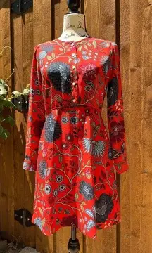 Loft  Petites Women’s Red Floral Day Work Casual Midi Dress Size 4P EUC