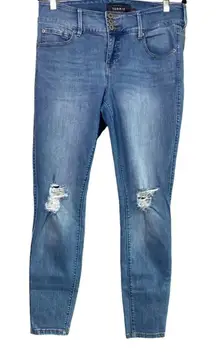 Torrid Distressed Mid Rise Skinny Ankle Stretch Jean 3 Button Fly Zip Up 12 Blue