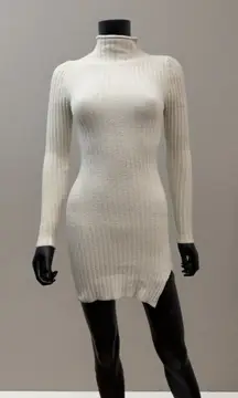 Bayse‎ Beige Ribbed Knit Turtleneck Sweater Mini Dress XS Cozy Chic