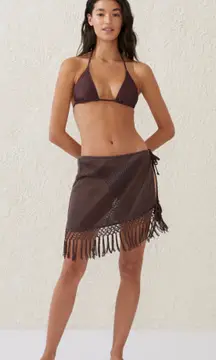 Crochet Brown Fringe Mini Skirt