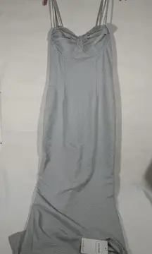 COLYSMO BODYCON MAXI DRESS CORSET STYLE ADJUSTABLE STRAPS LACE TRIM M SEA FOAM