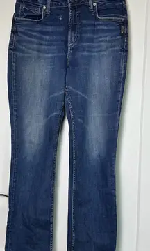 Silver Jeans Avery Straight Crop Jean Embroidered High Waist Stretch Dark Wash