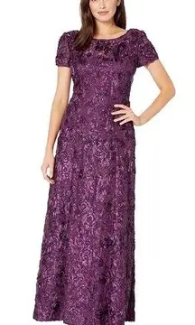 Alex Evenings Embellished Lace A-Line Gown, Purple Eggplant Size 14 New w/Tag