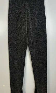 Zara Black Metallic Glitter High Waisted Leggings w/ Ankle Slit Size Small