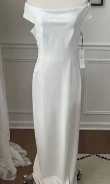 NWT Calvin Klein White Off Shoulder Column Dress Rhinestone Trim 4