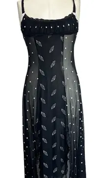 Flora Nikrooz Sheer Vintage Black Slip Dress Y2K Mesh Lip Print Size XS