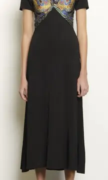 SANDRO Rabba Printed Satin Twill paneled Jersey Midi Dress Black size 6 $695