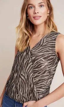 NWT $68  Leopard Kasi Shimmer Surplice Neck Pullover Top XS