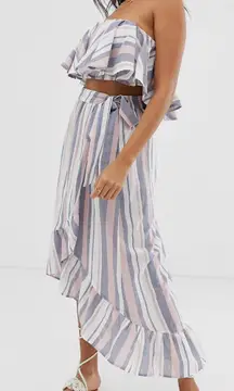 Pink, Blue, And White Two Piece Maxi Skirt Set 