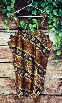 Vintage Vanity Fair Floral Cheetah Bow Boho Satin Lingerie Nightgown Dress XL